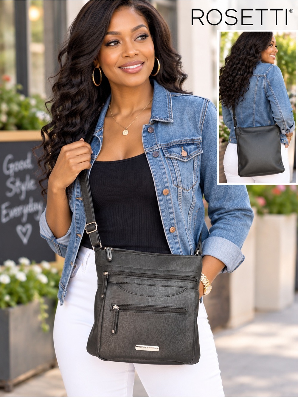 Rosetti Aria Mid Crossbody Bag with Exterior and Multiple Zipper Pockets - NWT